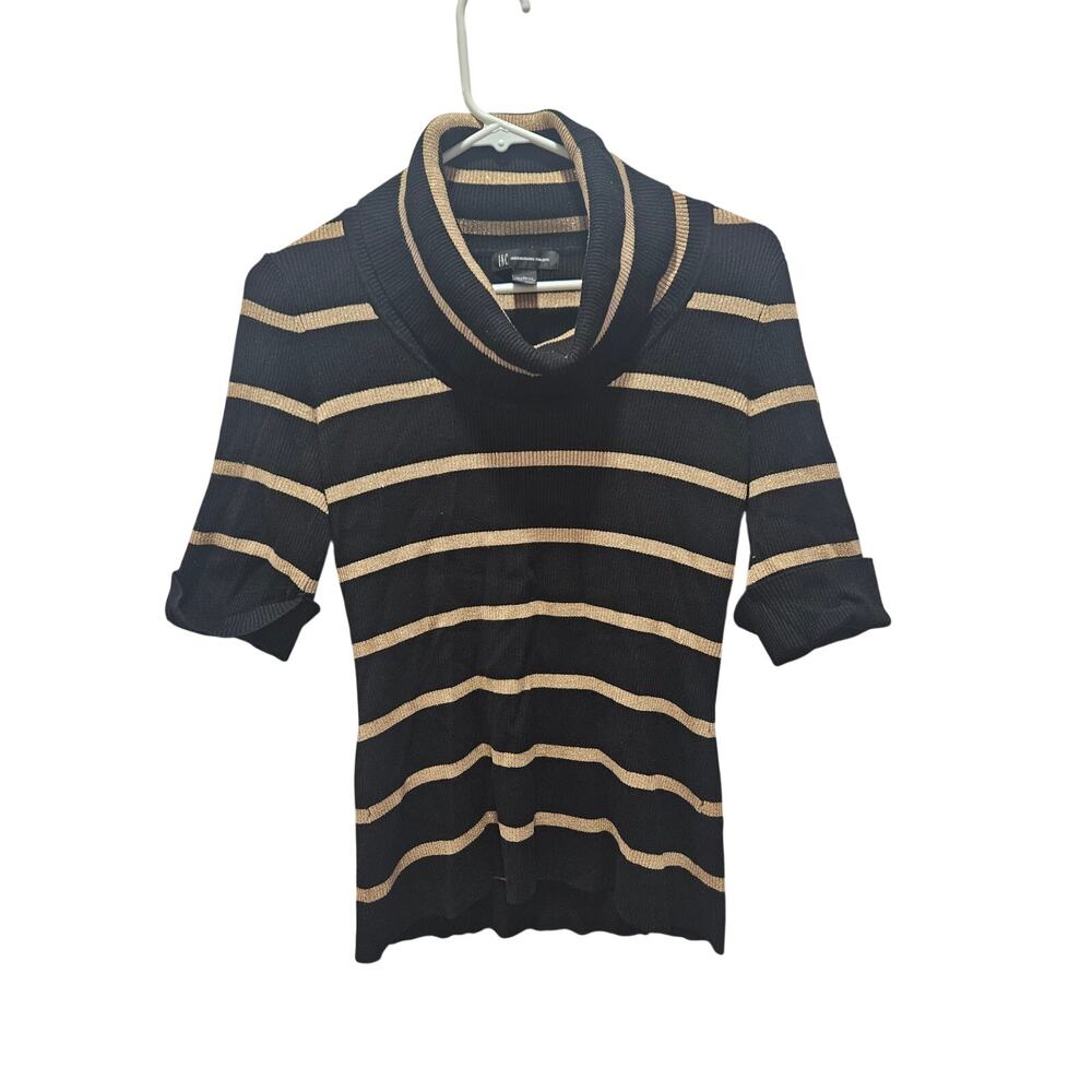 INC International Concepts Y2K Ribbed Striped Cowl Neck Metallic Knit Top L